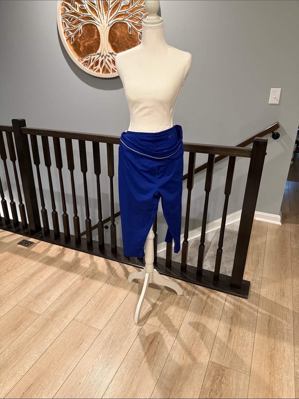 Danskin Cobalt Blue Fitted Capris with Chartreuse piping